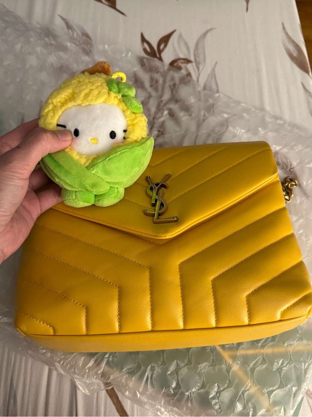 Saint Laurent Yellow Quilted Leather Satchel with YSL Logo - Picture 7 of 7